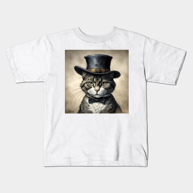 [AI Art] Cheeky cat with hat Kids T-Shirt by Sissely